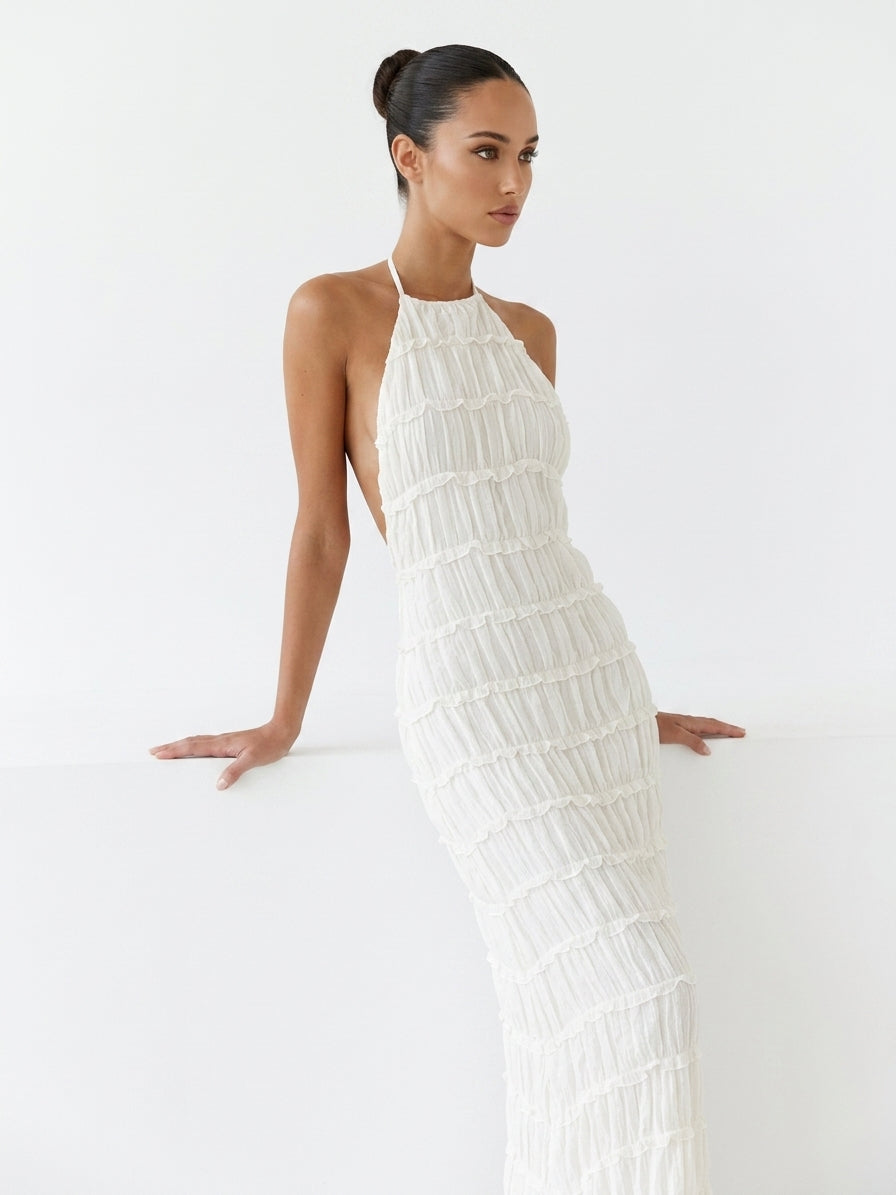 Greta Backless Sculpted Texture Maxi Dress
