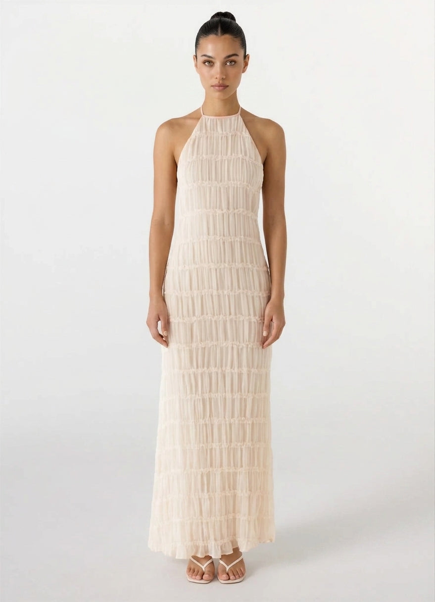 Greta Backless Sculpted Texture Maxi Dress