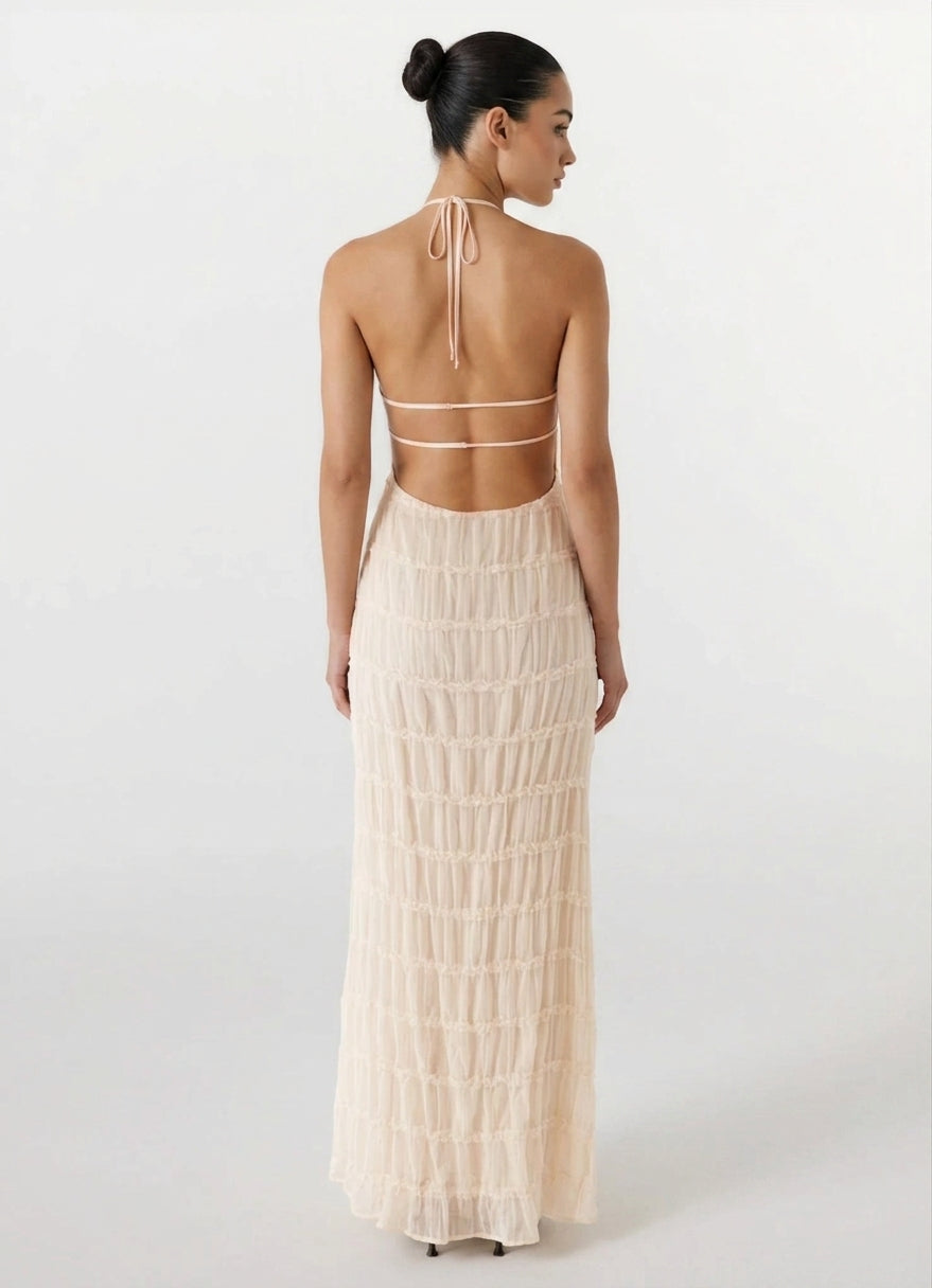 Greta Backless Sculpted Texture Maxi Dress