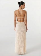 Greta Backless Sculpted Texture Maxi Dress