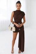 Jenna High Neck Ruched Draped Mini Dress