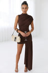 Jenna High Neck Ruched Draped Mini Dress