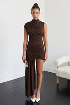 Jenna High Neck Ruched Draped Mini Dress