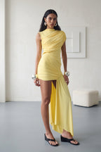 Jenna High Neck Ruched Draped Mini Dress