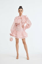 Juliana Heart Print Ruffle Blouse & Mini Skirt Set