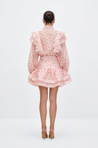 Juliana Heart Print Ruffle Blouse & Mini Skirt Set