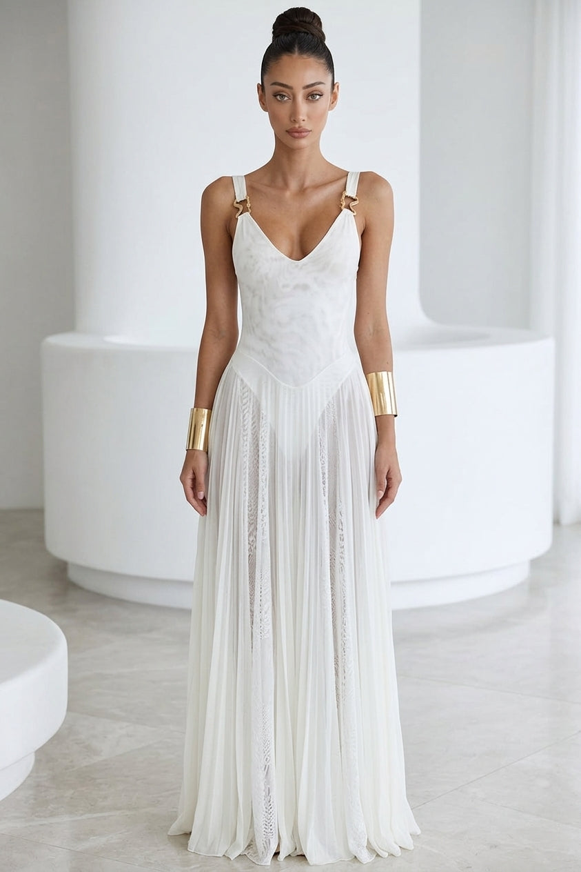 Julie Plunge Neck Semi-sheer Mesh Maxi Dress