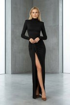 Lila Long Sleeve High-slit Maxi Dress