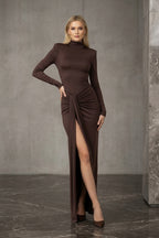 Lila Long Sleeve High-slit Maxi Dress