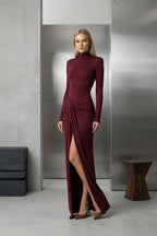 Lila Long Sleeve High-slit Maxi Dress