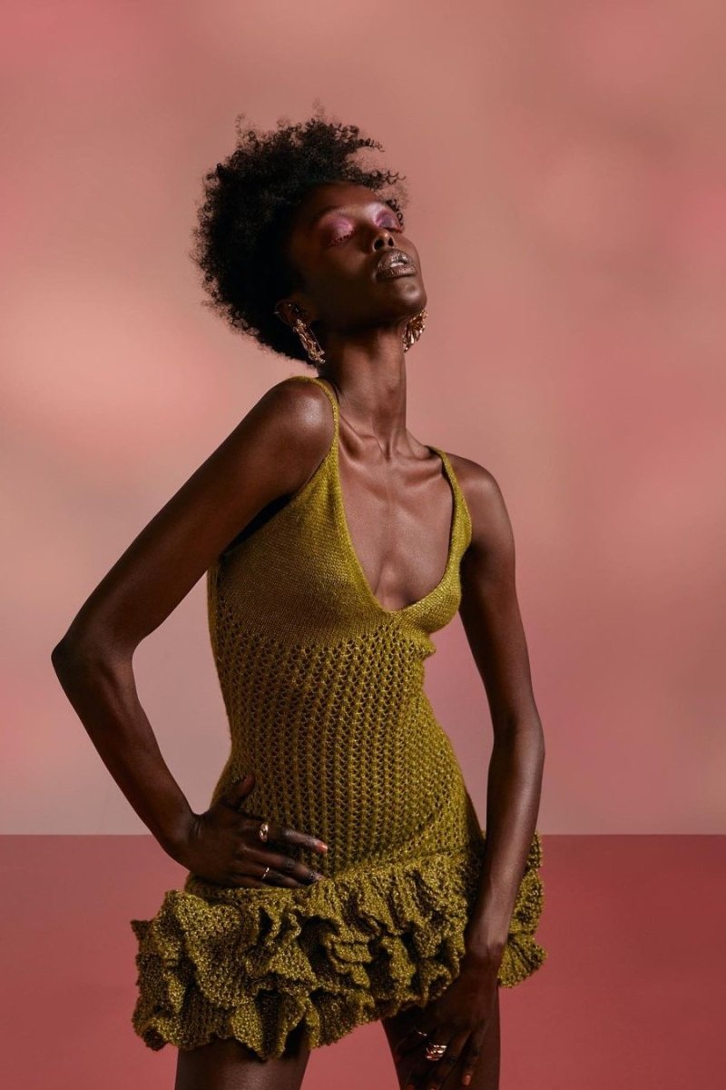 Sara V-neck Ruffle Hem Knit Mini Dress — VELOU