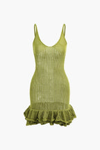 Sara V-neck Ruffle Hem Knit Mini Dress — VELOU