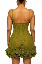 Sara V-neck Ruffle Hem Knit Mini Dress — VELOU