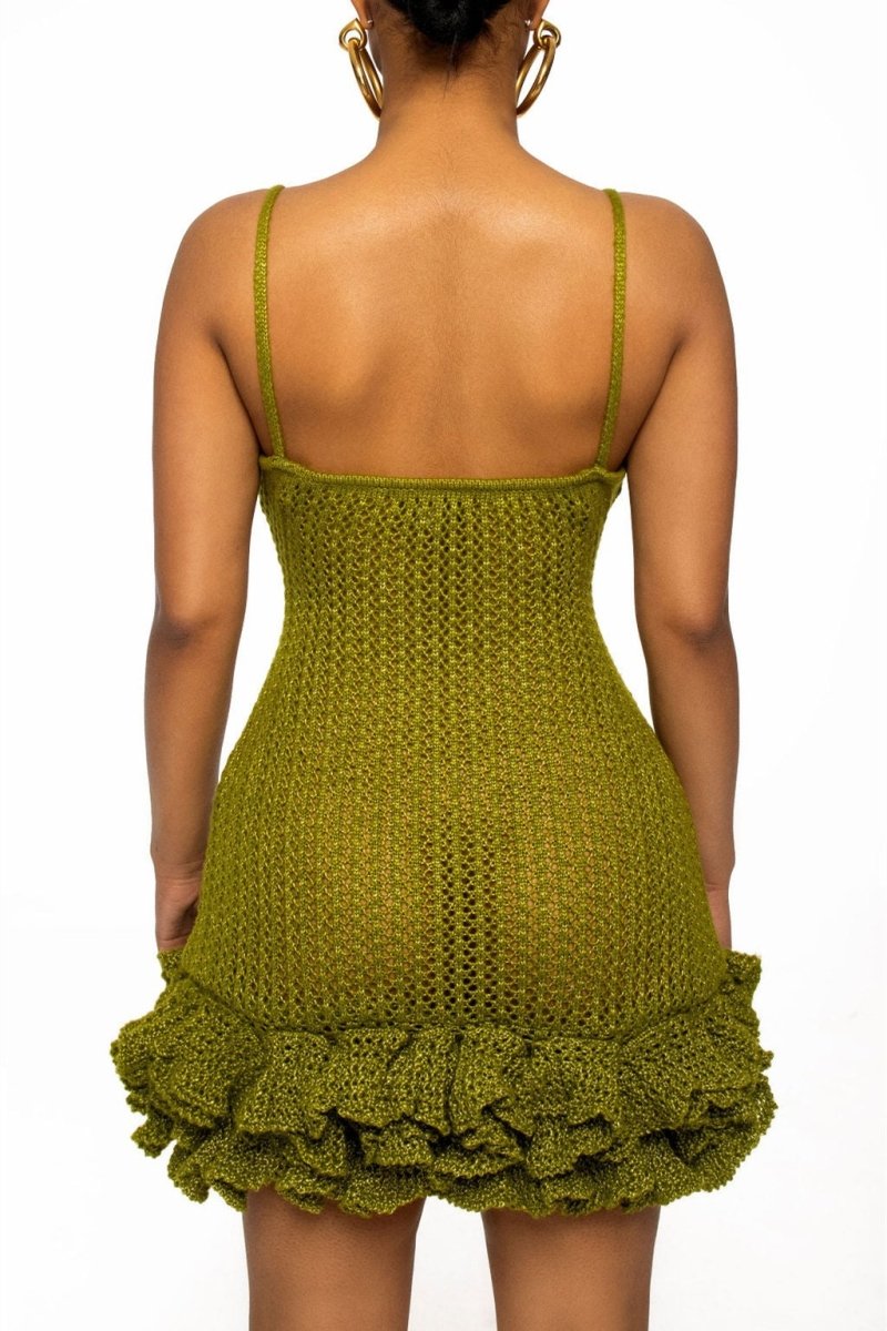 Sara V-neck Ruffle Hem Knit Mini Dress — VELOU